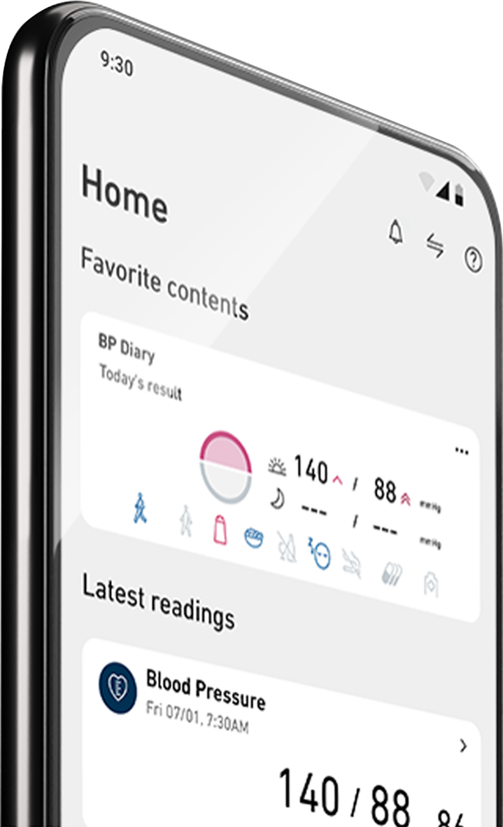 Aplicativo OMRON connect aberto no celular, mostrando as últimas medições registradas