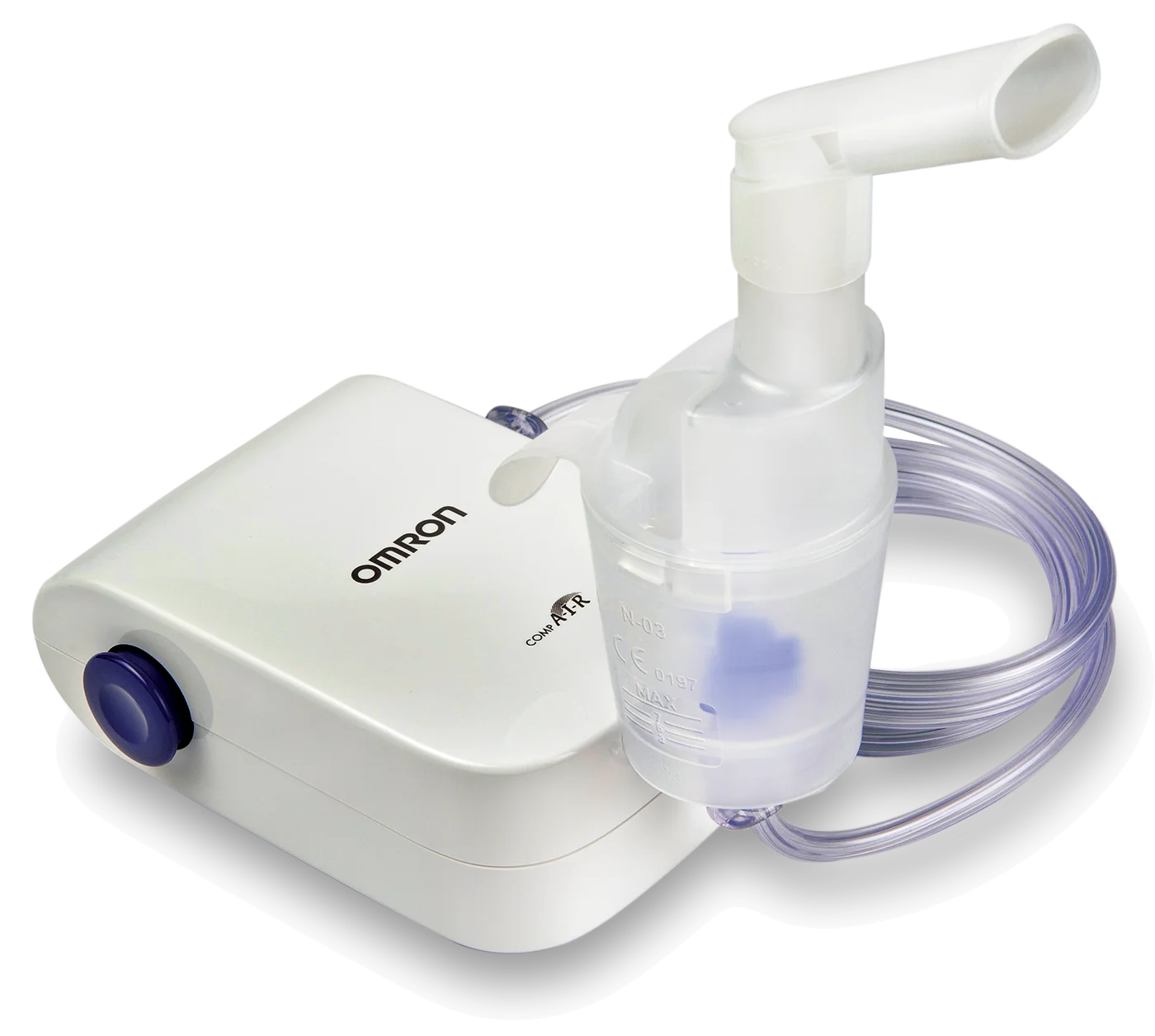 Inalador compressor ultracompacto OMRON Inalar Elite NE-C803 com tubo de ar e copo de nebulização