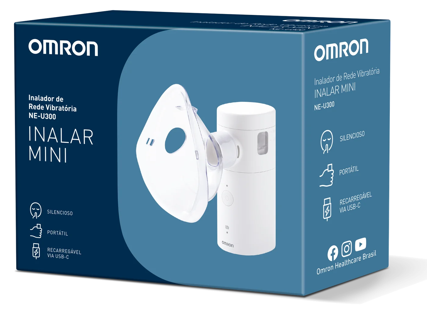 Inalador de rede vibratória OMRON Inalar Mini NE-U300 branco com máscara